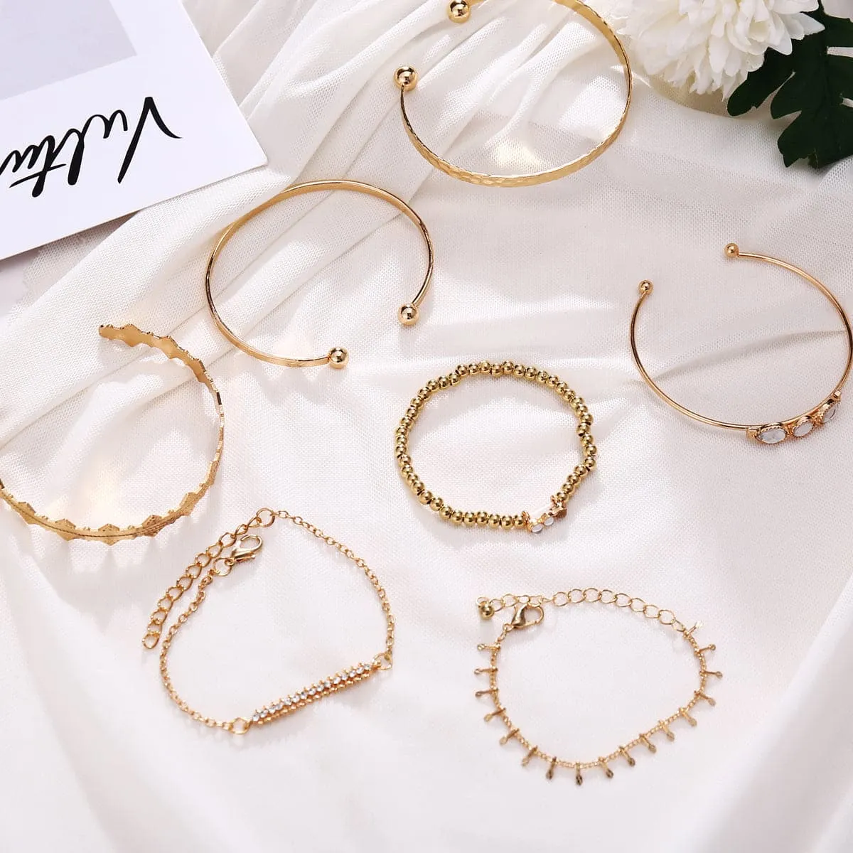 Cubic Zirconia & Crystal Textured Geometric Bracelet Set