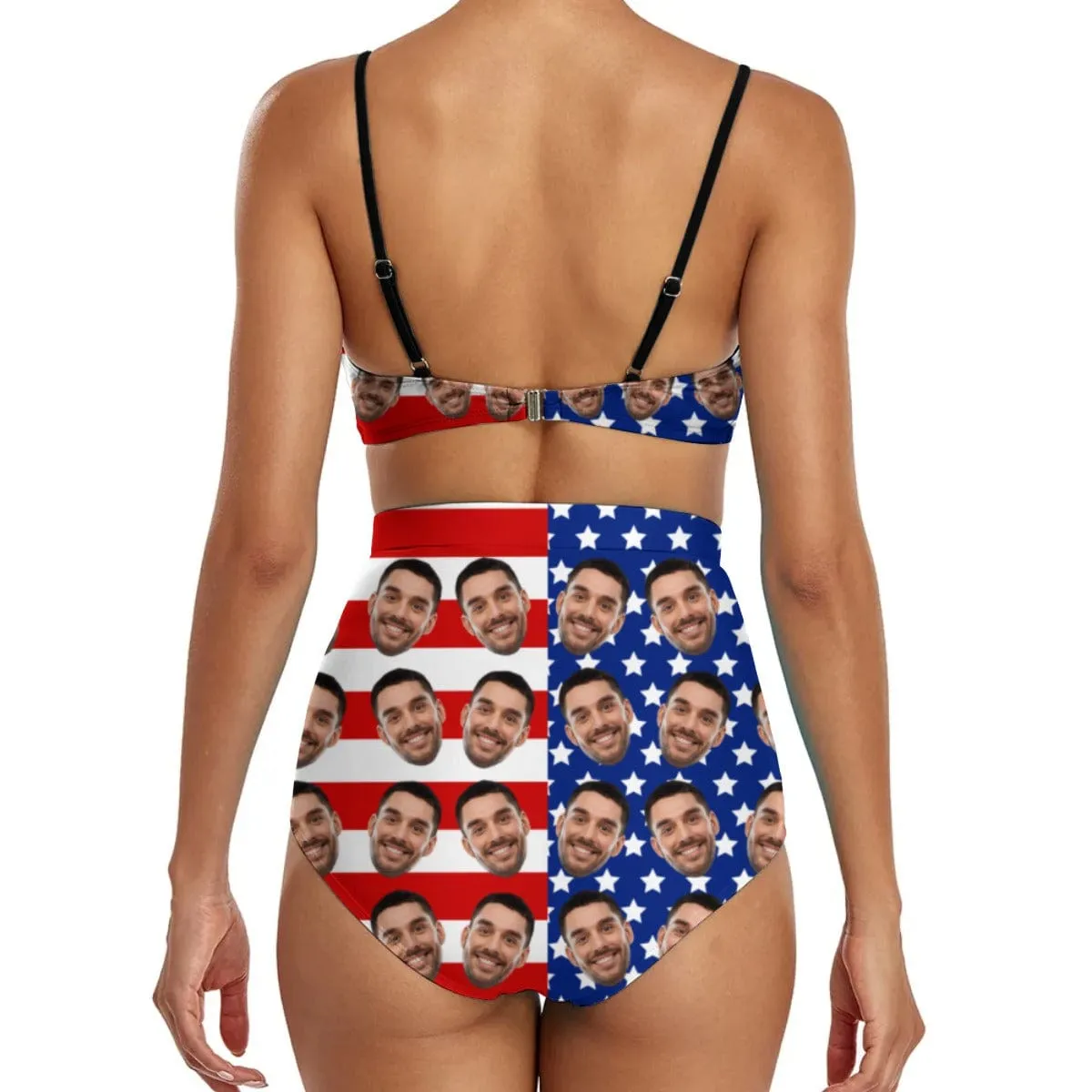 Custom Face USA Flag Style Triangle Bikini Personalized Two-piece Swimsuit