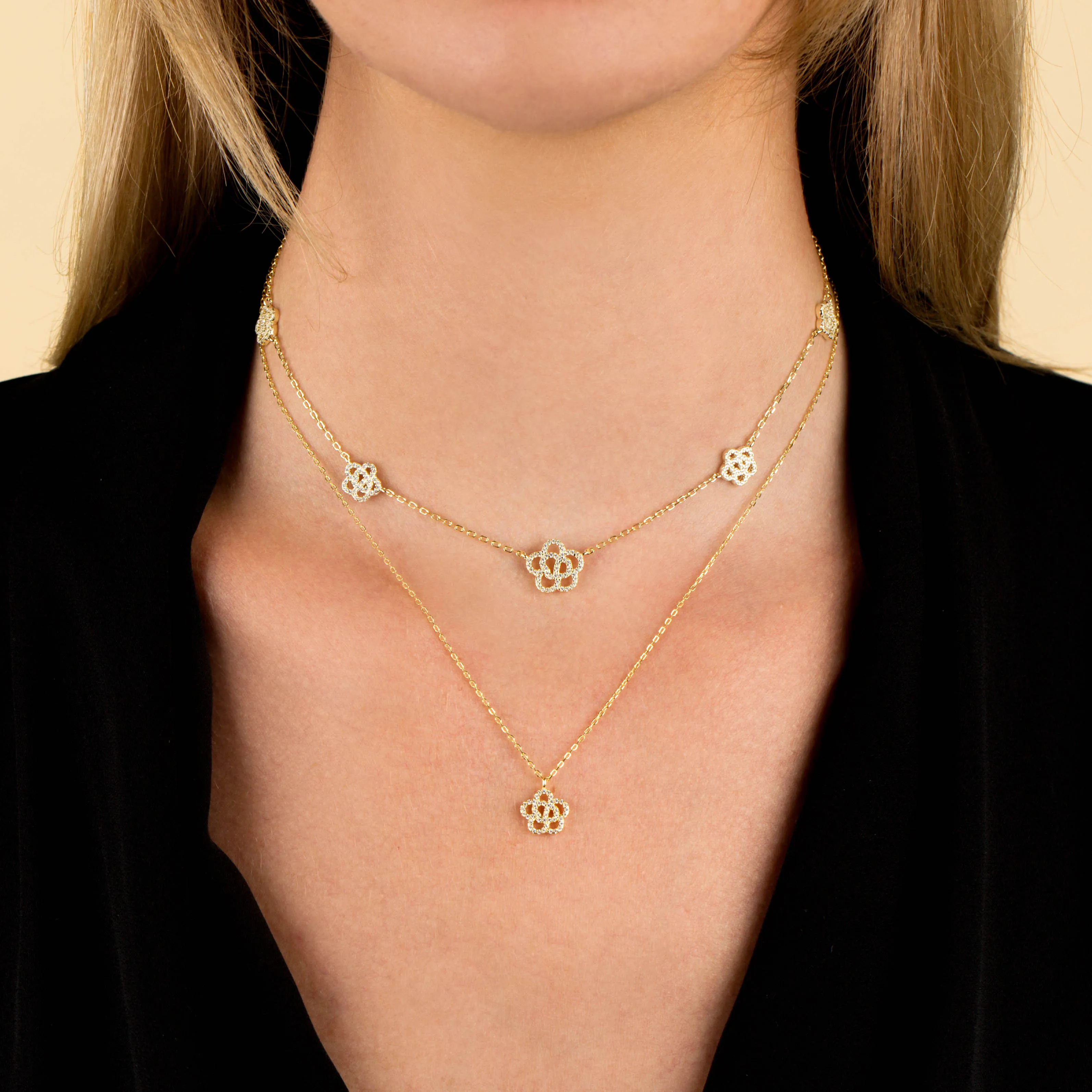 CZ 5 Rose Flower Necklace