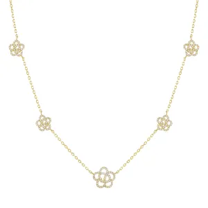 CZ 5 Rose Flower Necklace