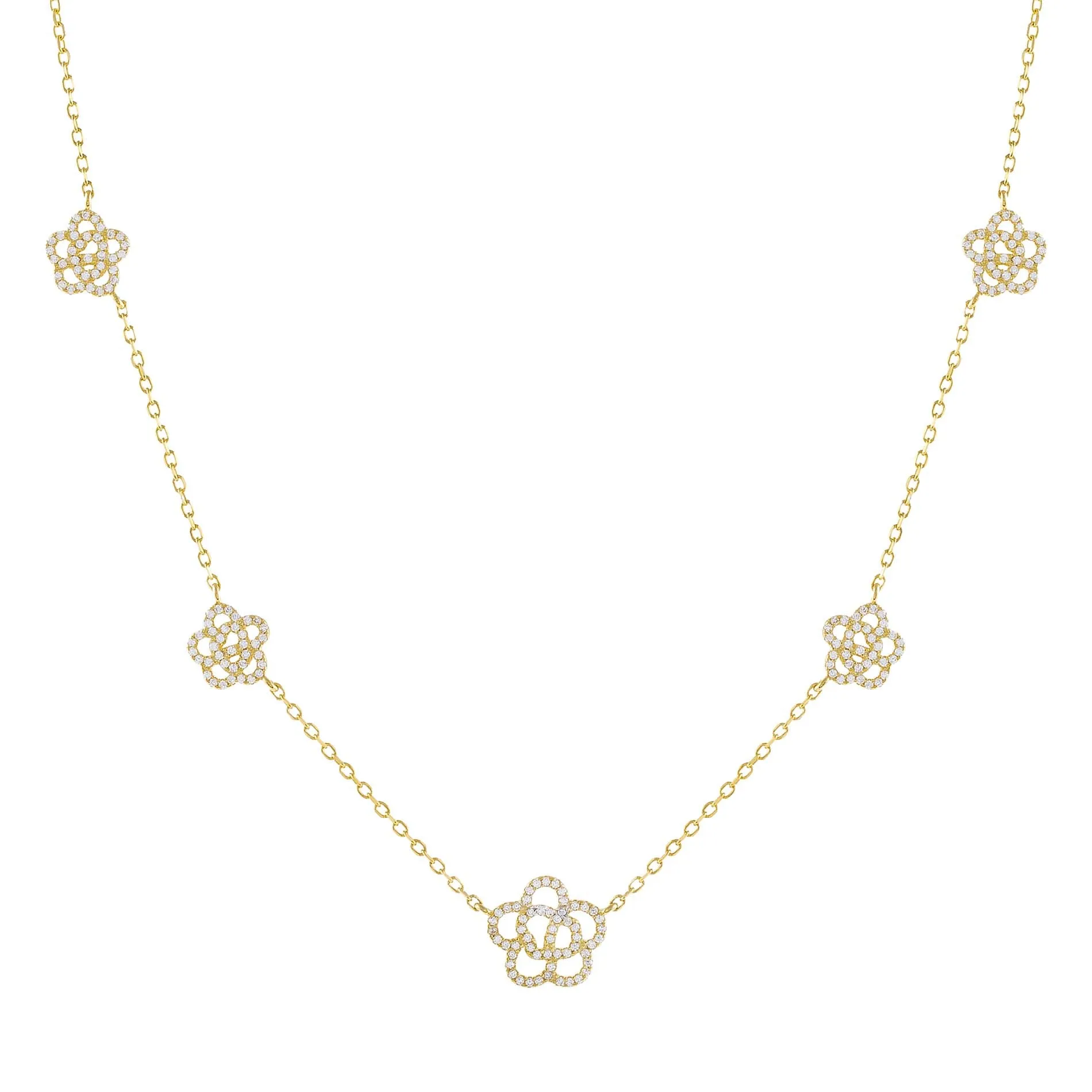 CZ 5 Rose Flower Necklace