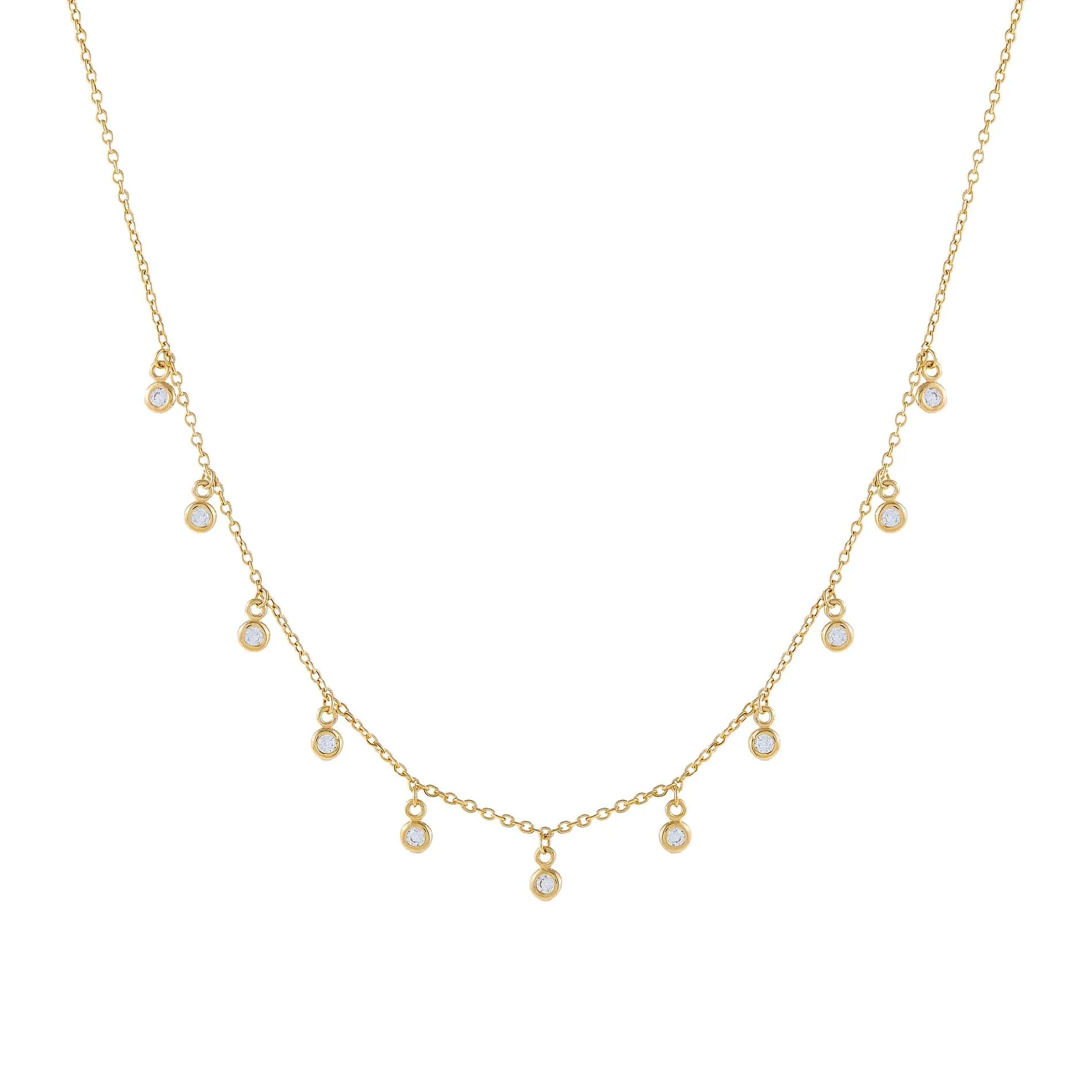 CZ Bezel Dangling Necklace 14K