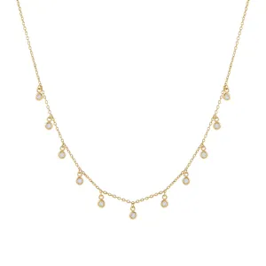 CZ Bezel Dangling Necklace 14K