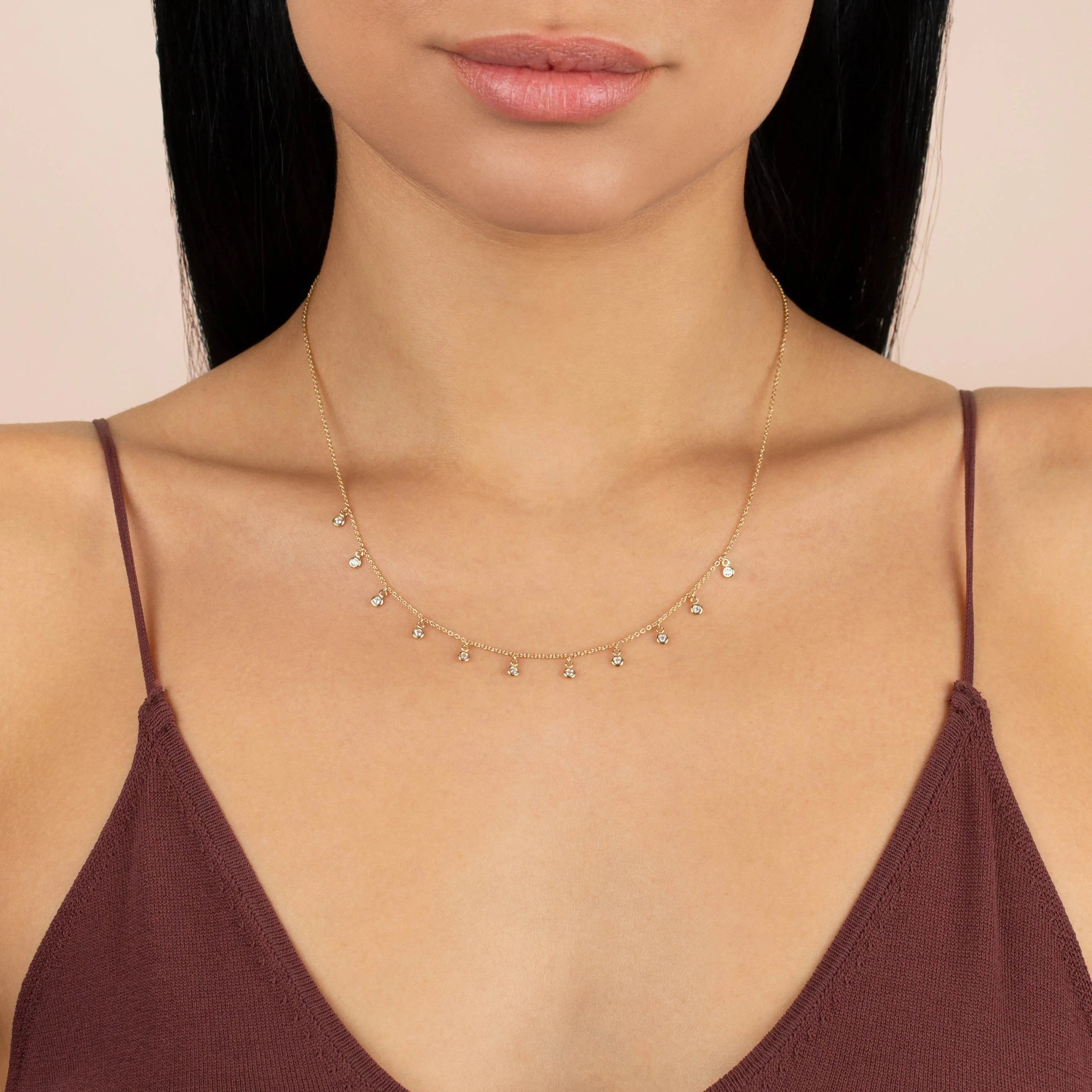 CZ Bezel Dangling Necklace 14K