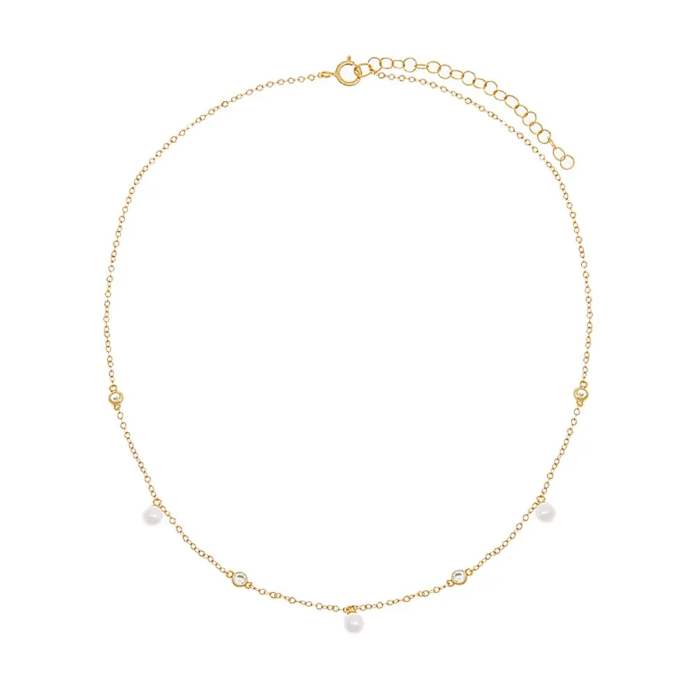CZ Bezel X Dangling Pearl Choker