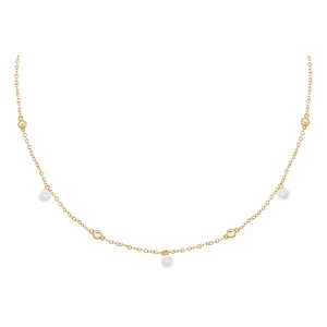 CZ Bezel X Dangling Pearl Choker