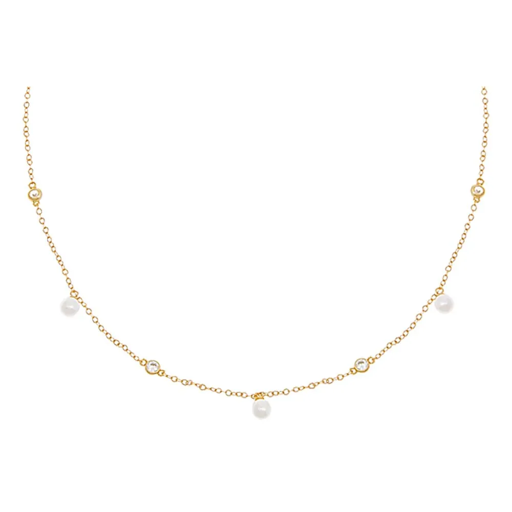 CZ Bezel X Dangling Pearl Choker