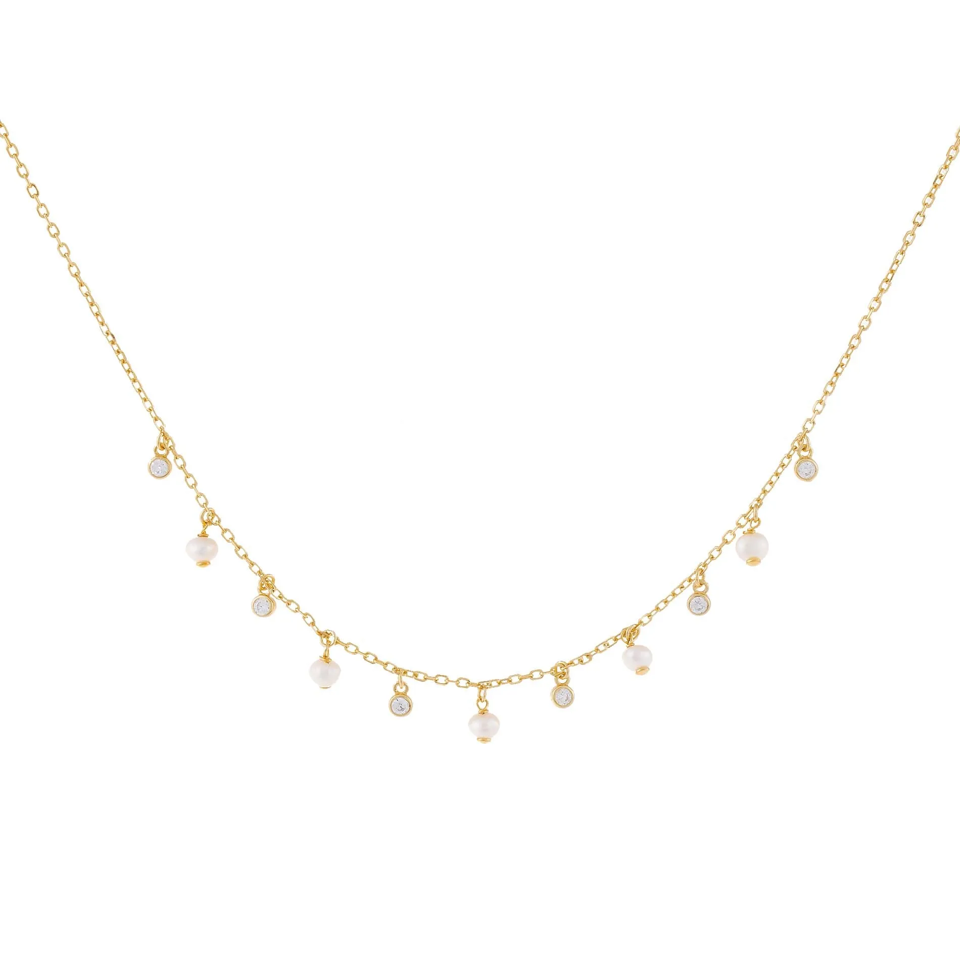 CZ Bezel x Pearl Dangling Necklace