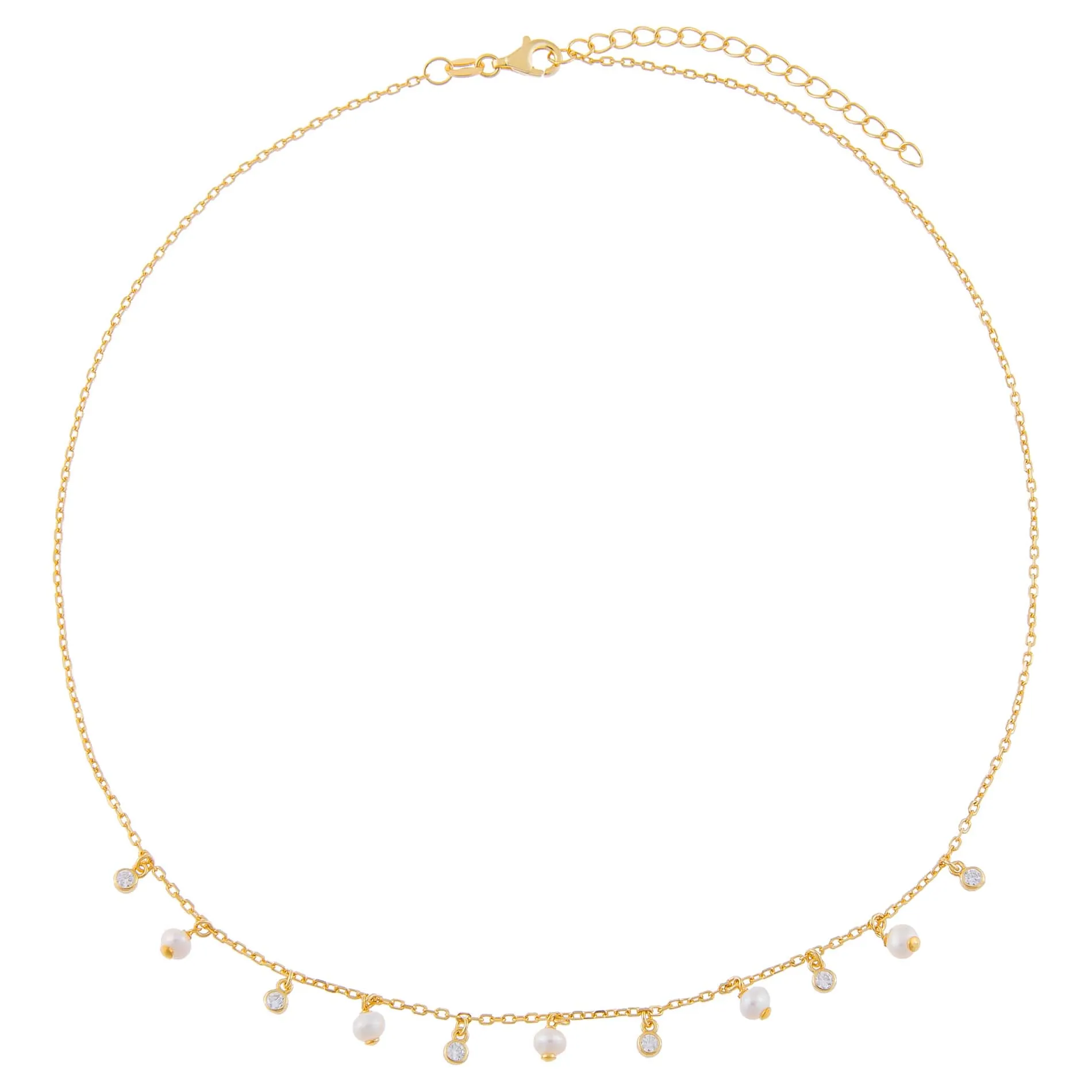 CZ Bezel x Pearl Dangling Necklace
