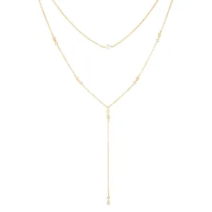 CZ Bezel X Pearl Lariat