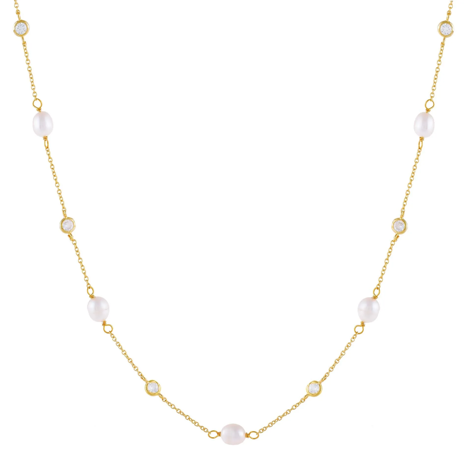 CZ Bezel X Pearl Necklace