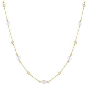 CZ Bezel X Pearl Necklace