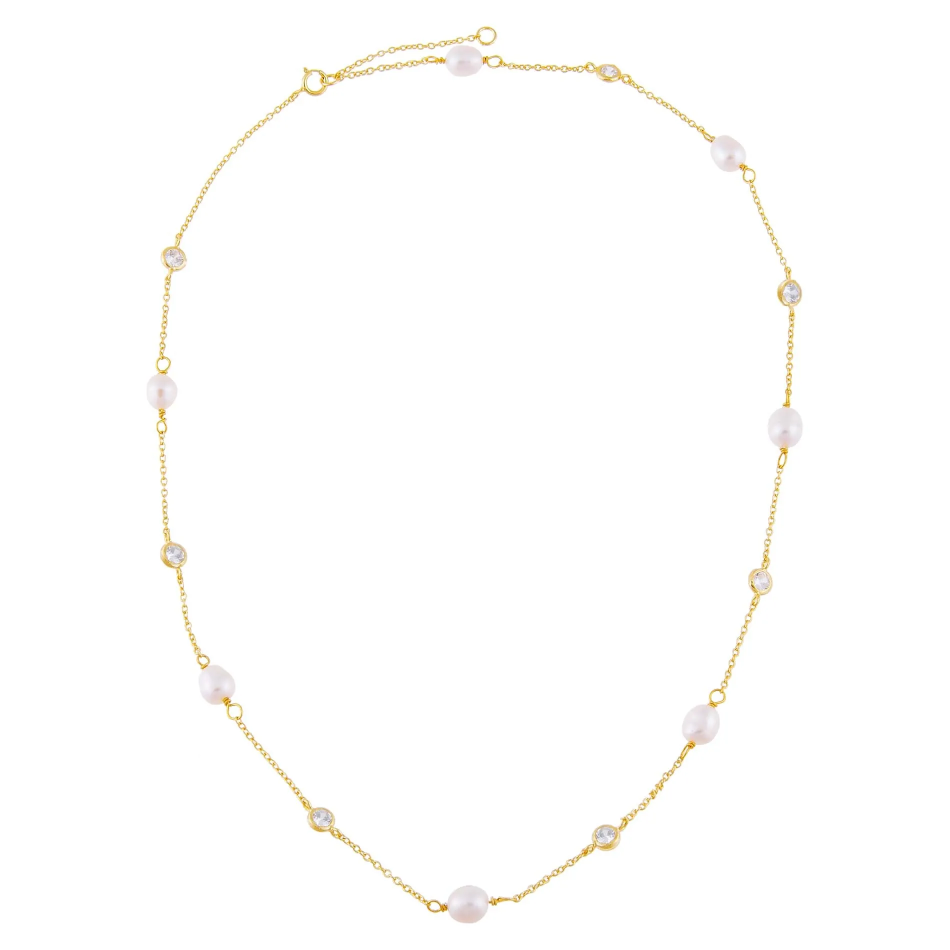 CZ Bezel X Pearl Necklace