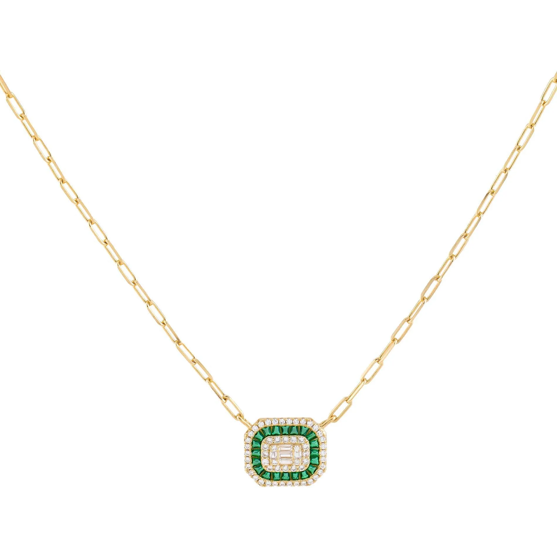 CZ Colored Illusion Baguette Link Necklace
