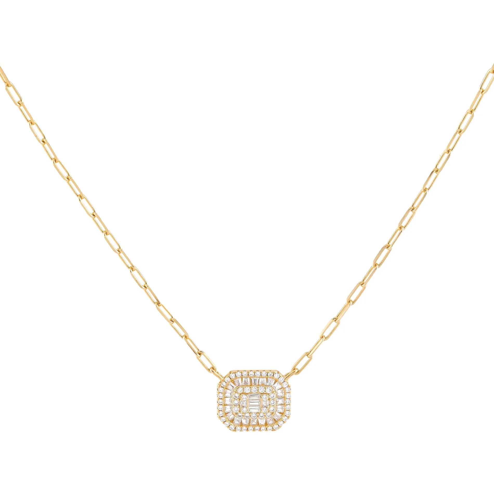 CZ Colored Illusion Baguette Link Necklace