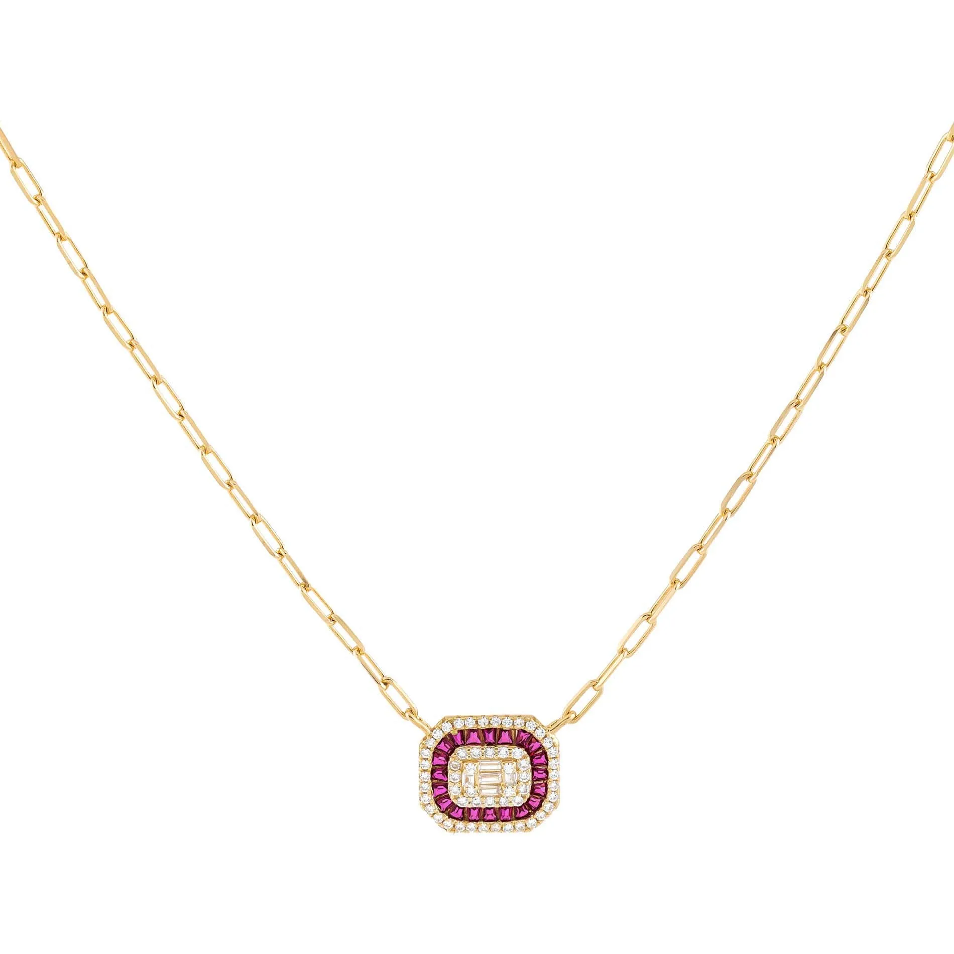 CZ Colored Illusion Baguette Link Necklace