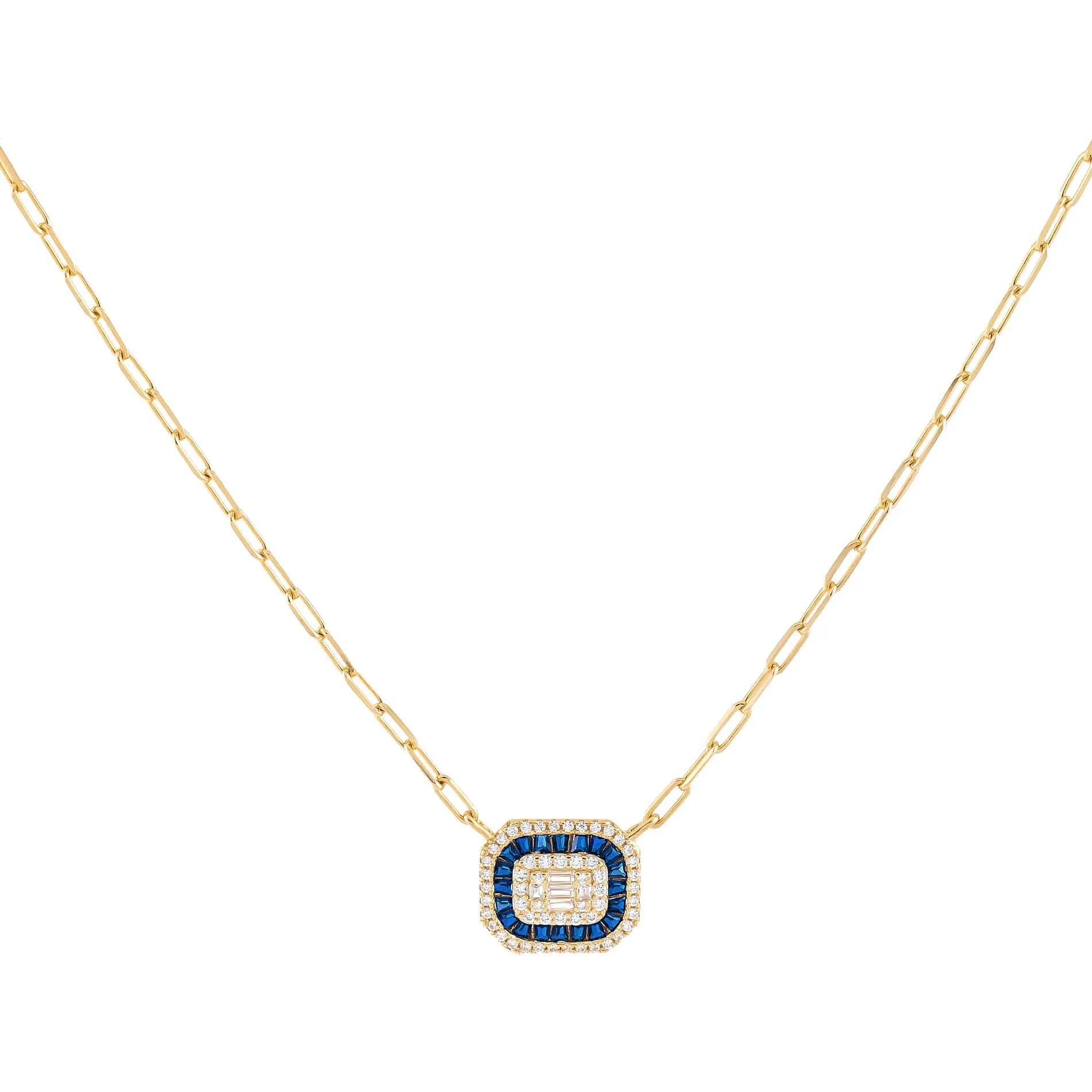 CZ Colored Illusion Baguette Link Necklace