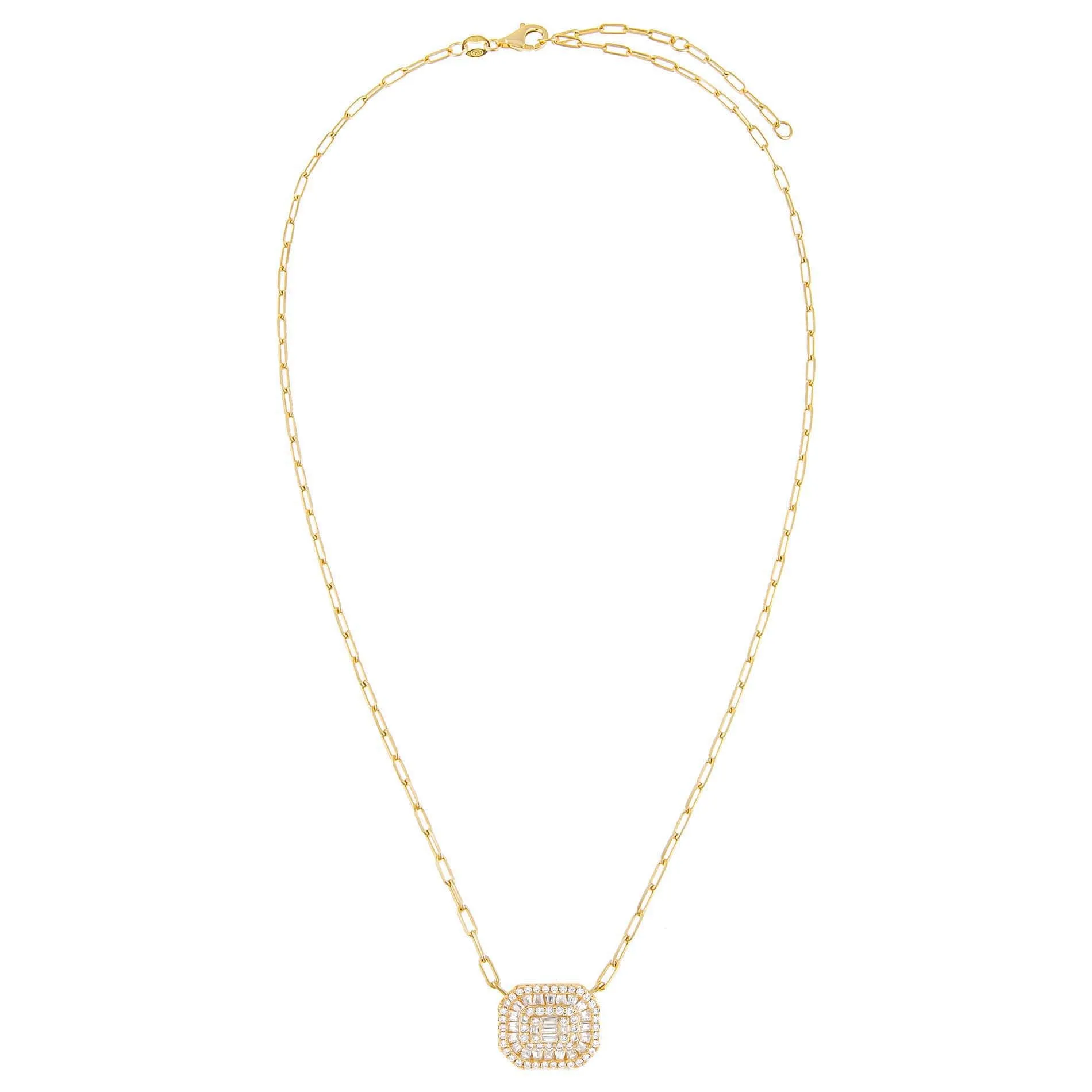 CZ Colored Illusion Baguette Link Necklace