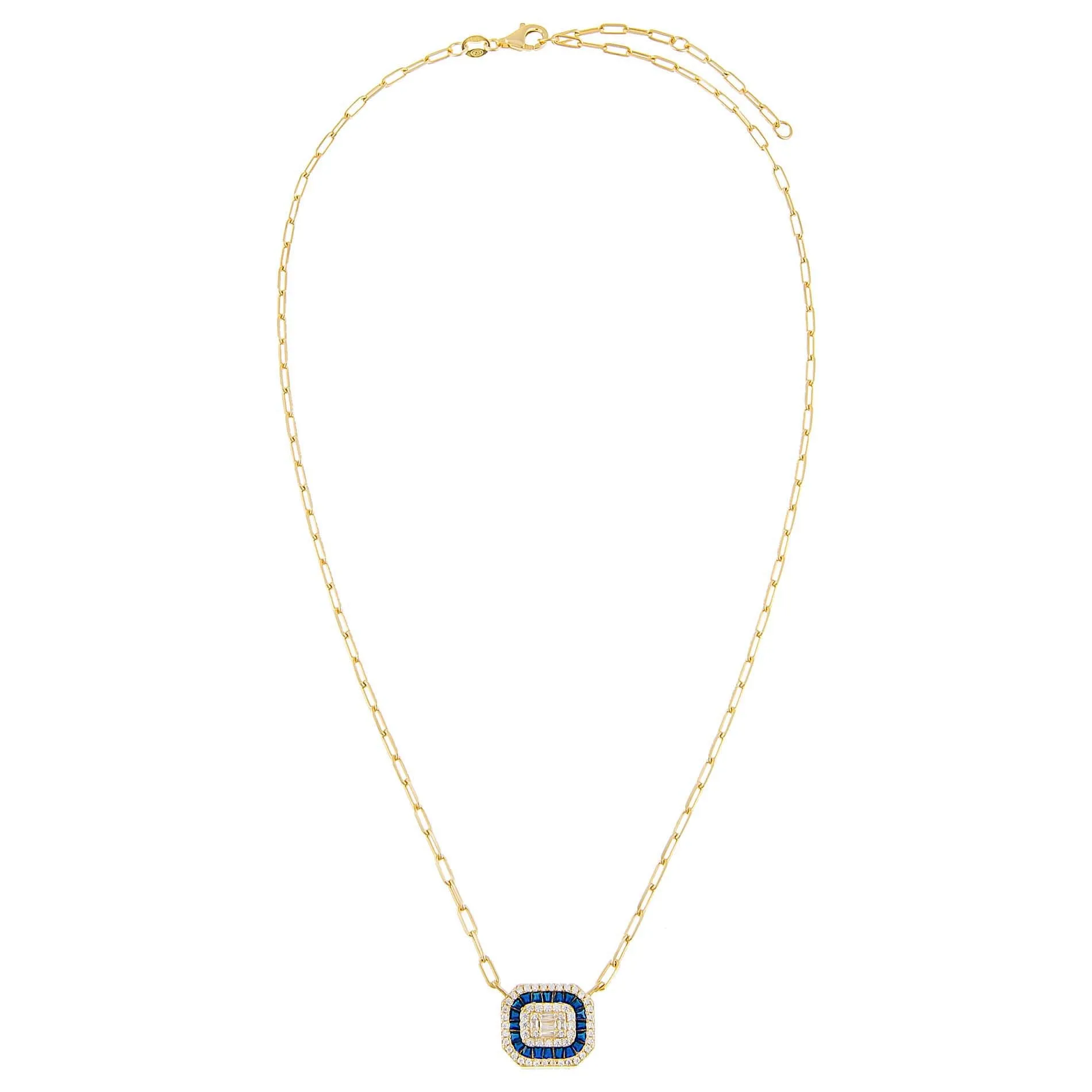 CZ Colored Illusion Baguette Link Necklace