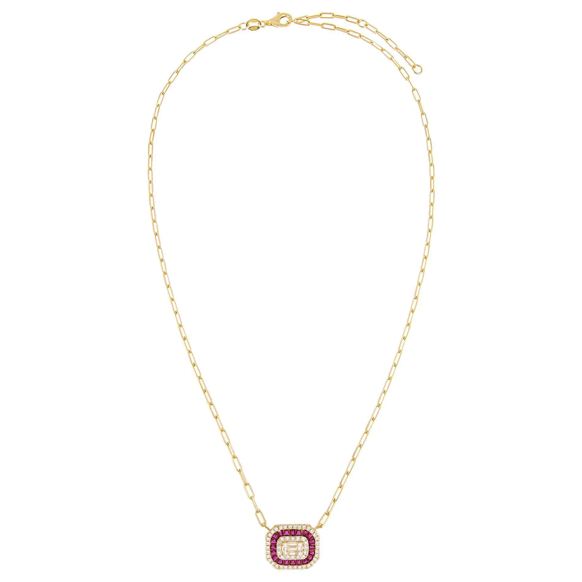 CZ Colored Illusion Baguette Link Necklace