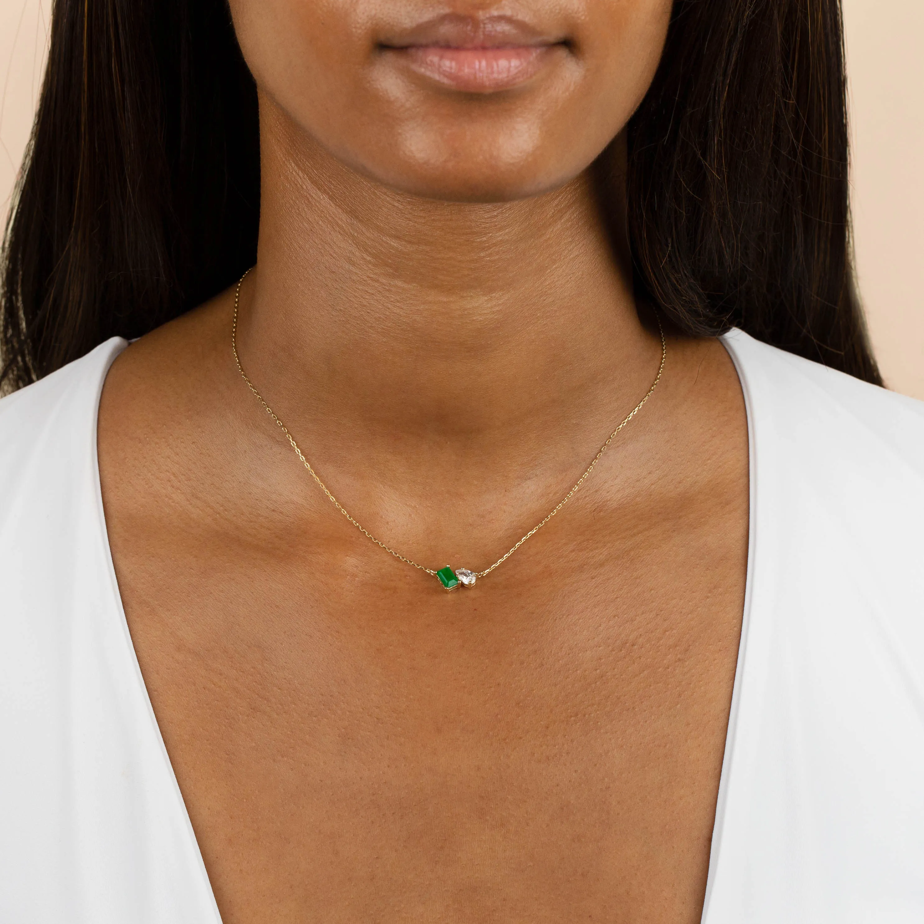 CZ Emerald X Teardrop Necklace