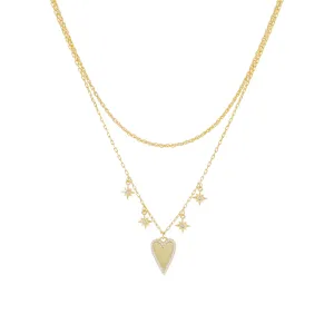 CZ Heart X Starburst Double Chain Necklace