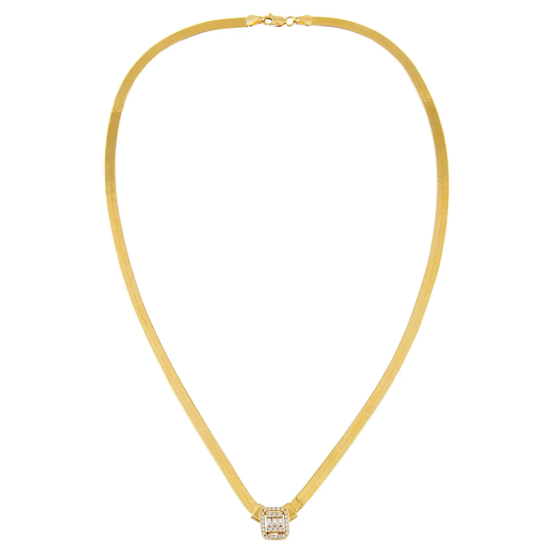 CZ Illusion Baguette Herringbone Necklace 14K