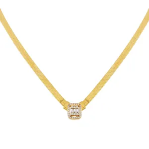 CZ Illusion Baguette Herringbone Necklace 14K