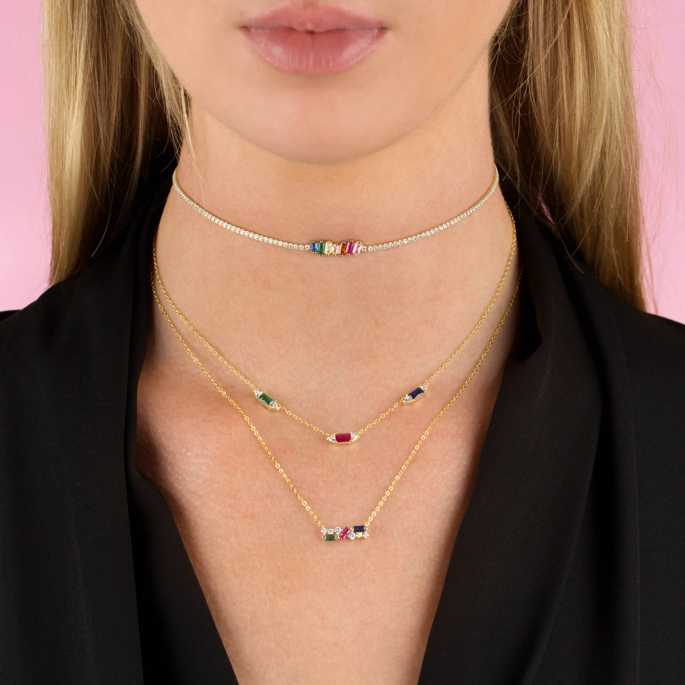 CZ Multi Color Baguette Necklace