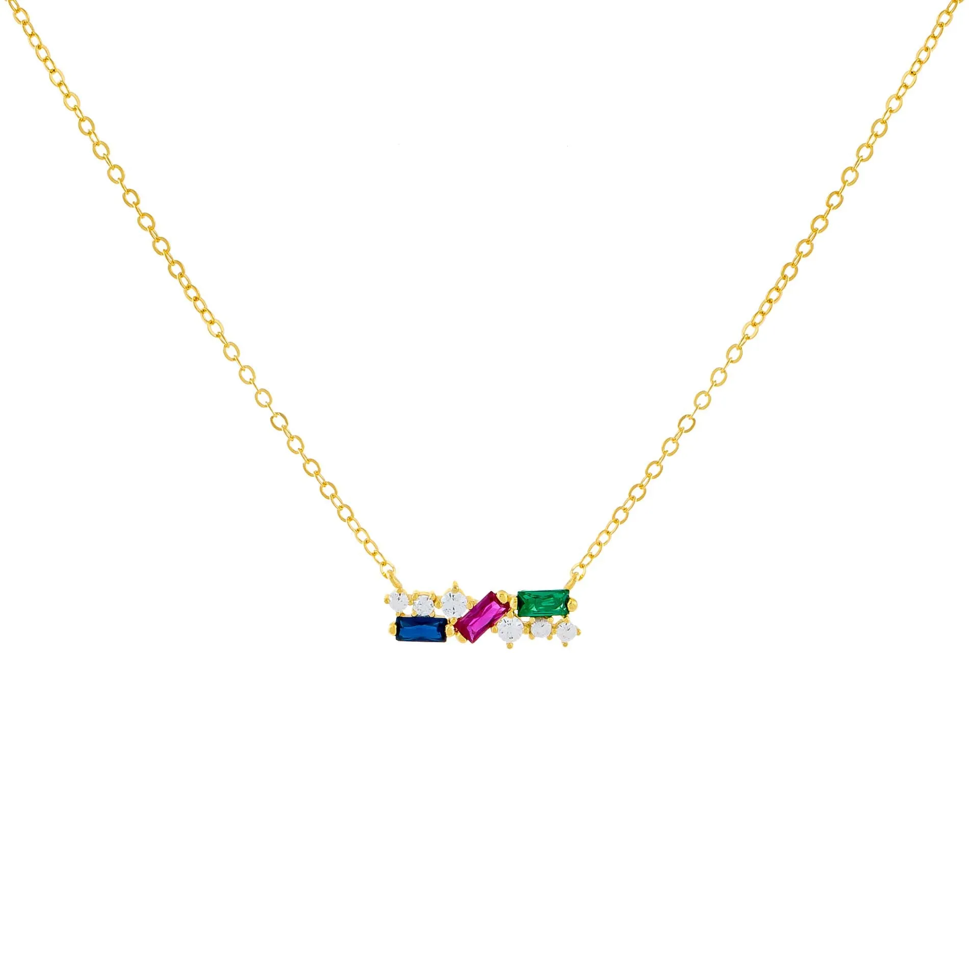 CZ Multi Color Baguette Necklace