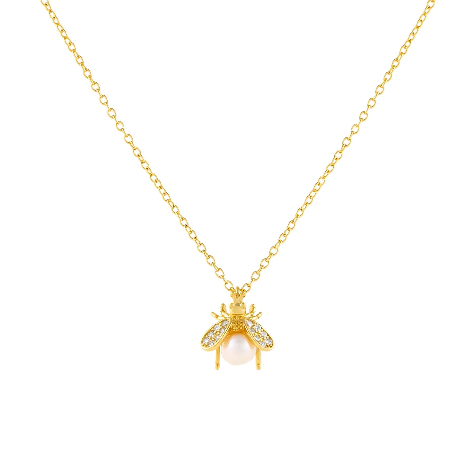 CZ Pearl Bee Necklace