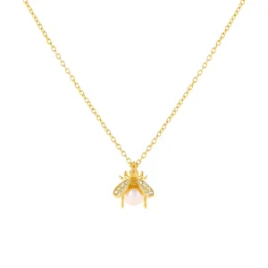 CZ Pearl Bee Necklace