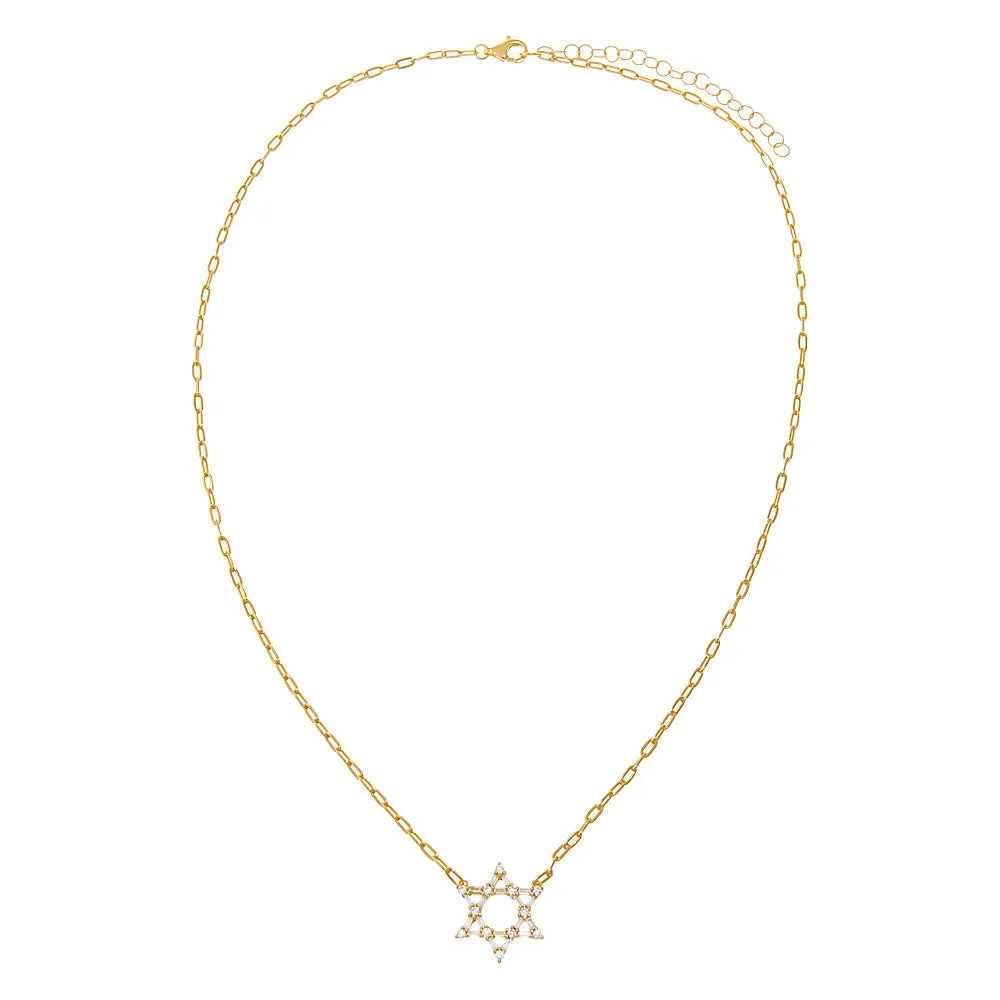 CZ Solitaire X Baguette Star of David Necklace