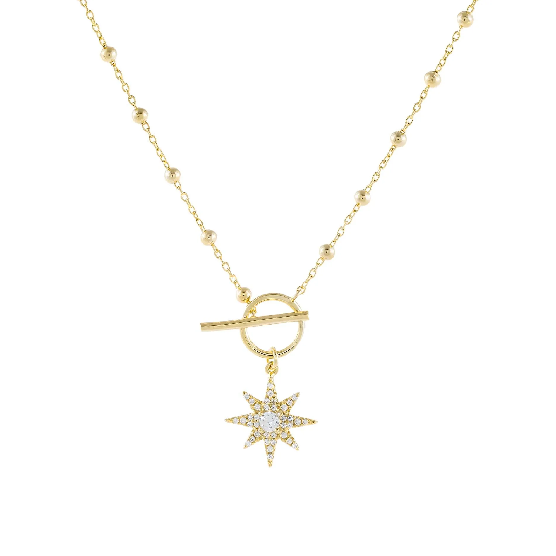 CZ Starburst Toggle Beaded Necklace