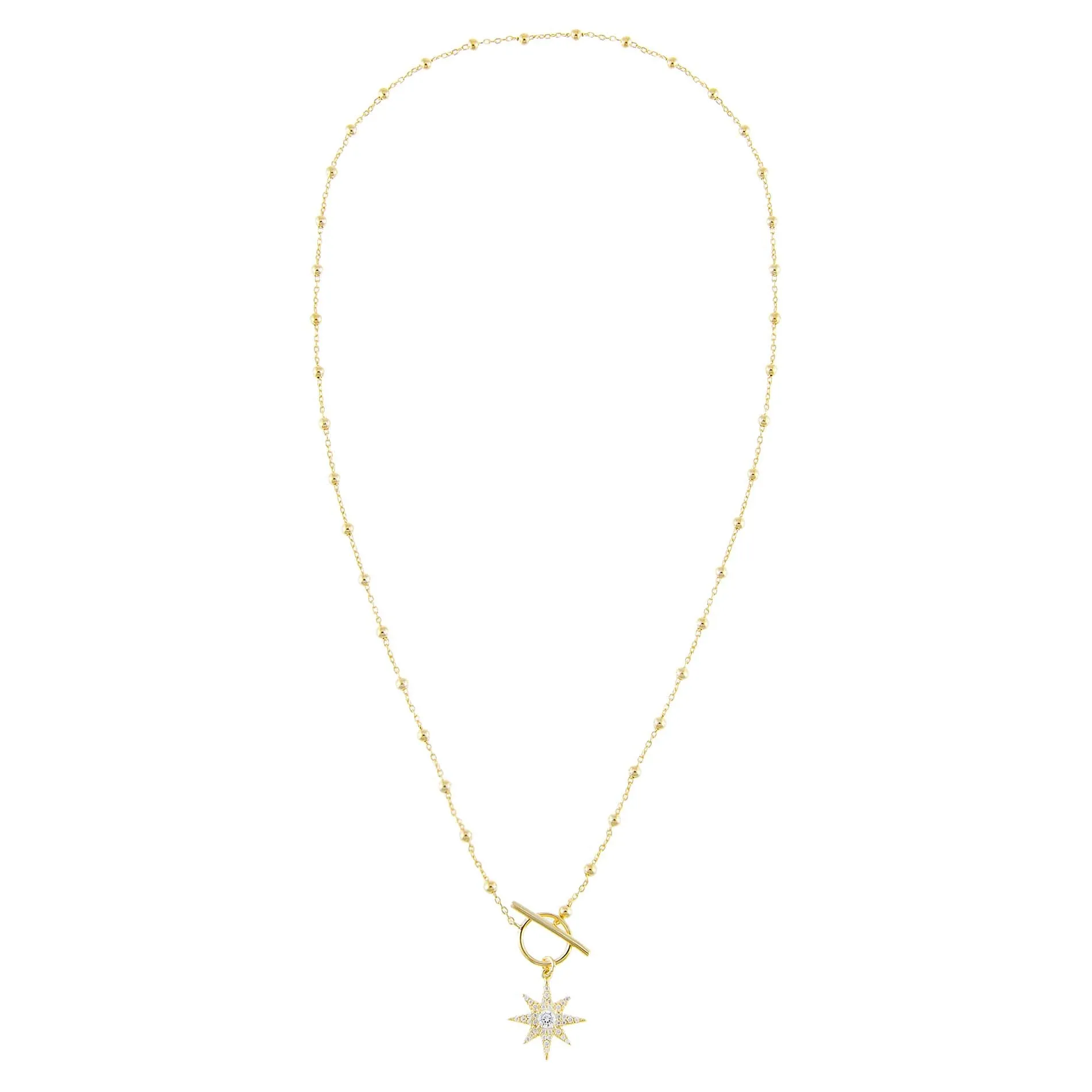 CZ Starburst Toggle Beaded Necklace