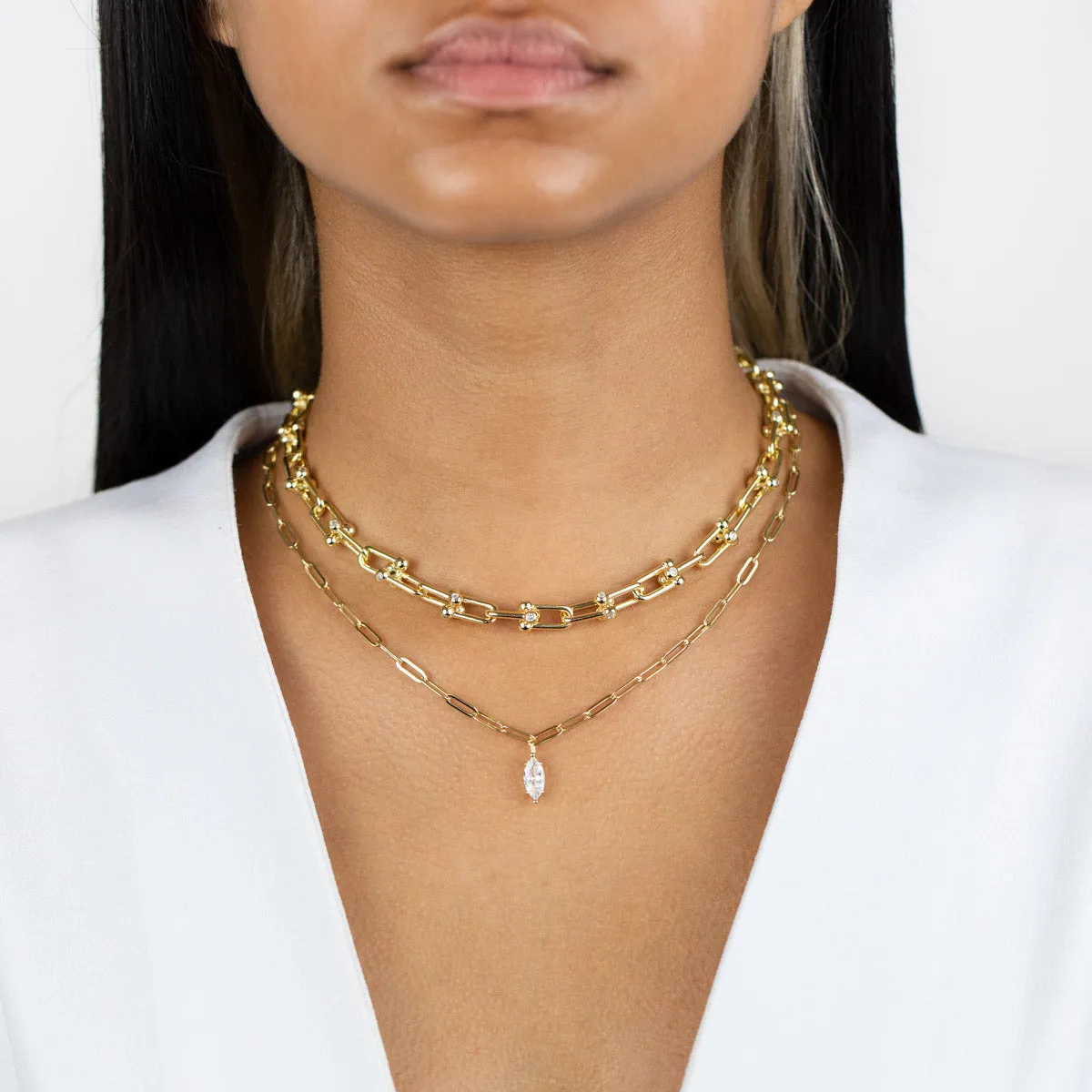 CZ Teardrop Link Necklace