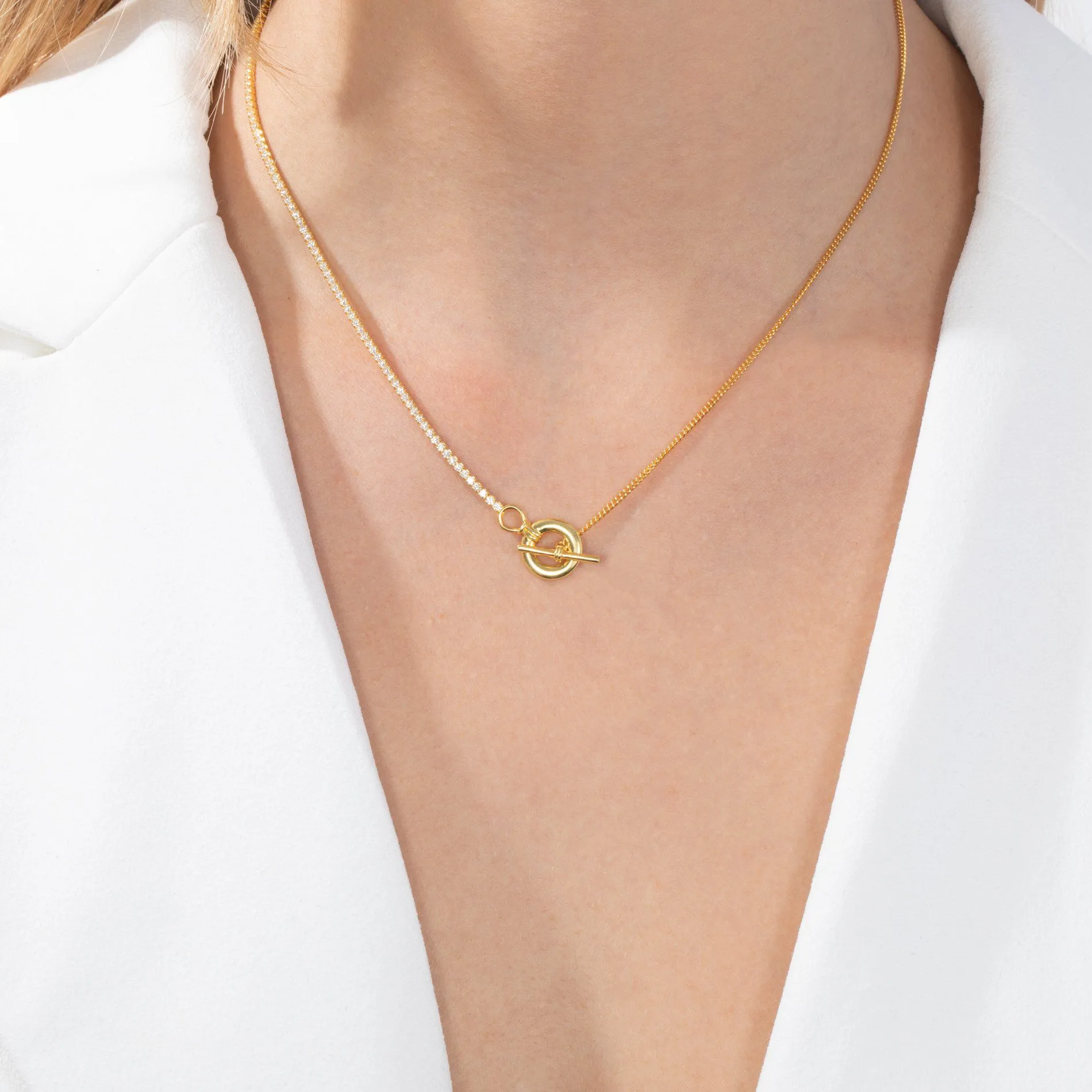 CZ X Cuban Chain Toggle Necklace/Lariat