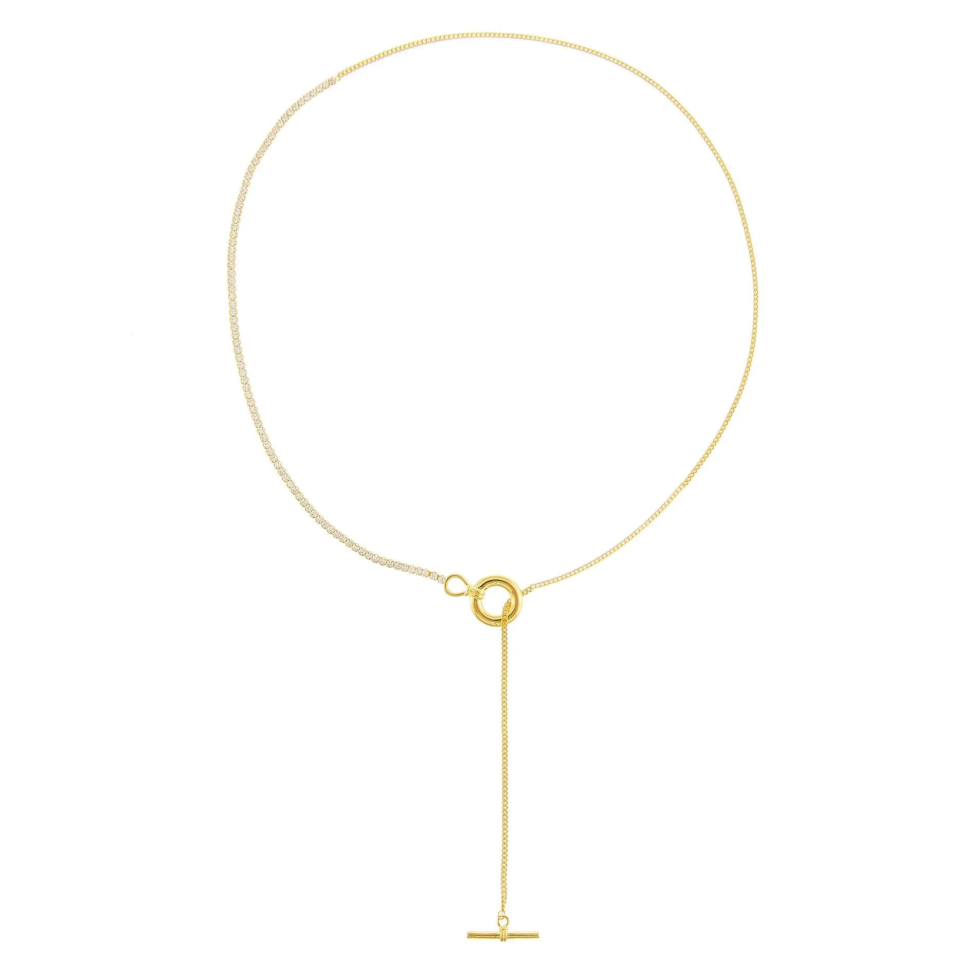 CZ X Cuban Chain Toggle Necklace/Lariat