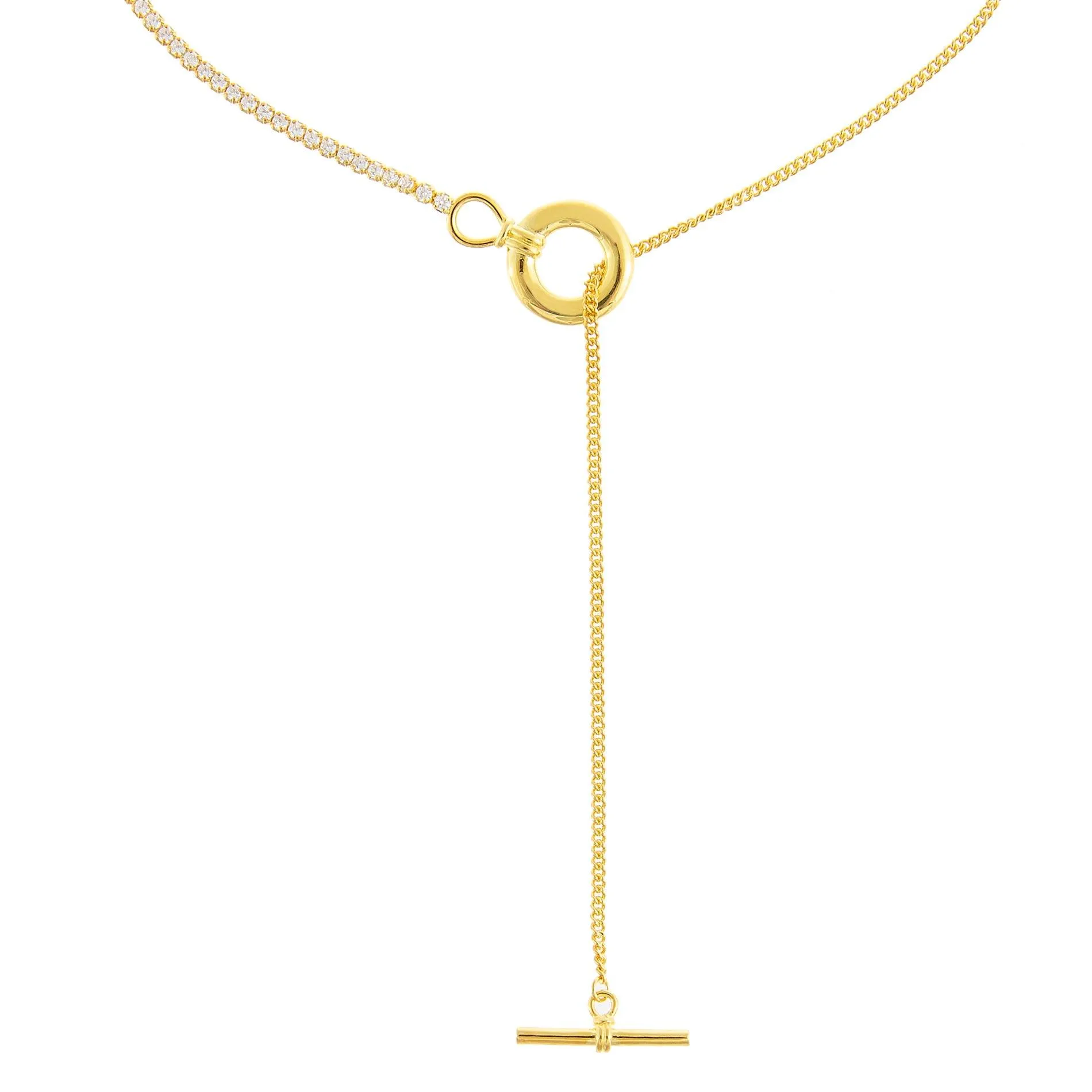 CZ X Cuban Chain Toggle Necklace/Lariat