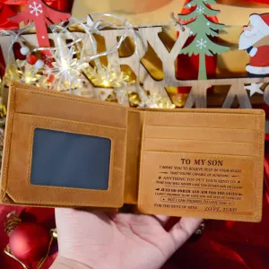 Dad to Son, Engraved Leather Wallet with Initials