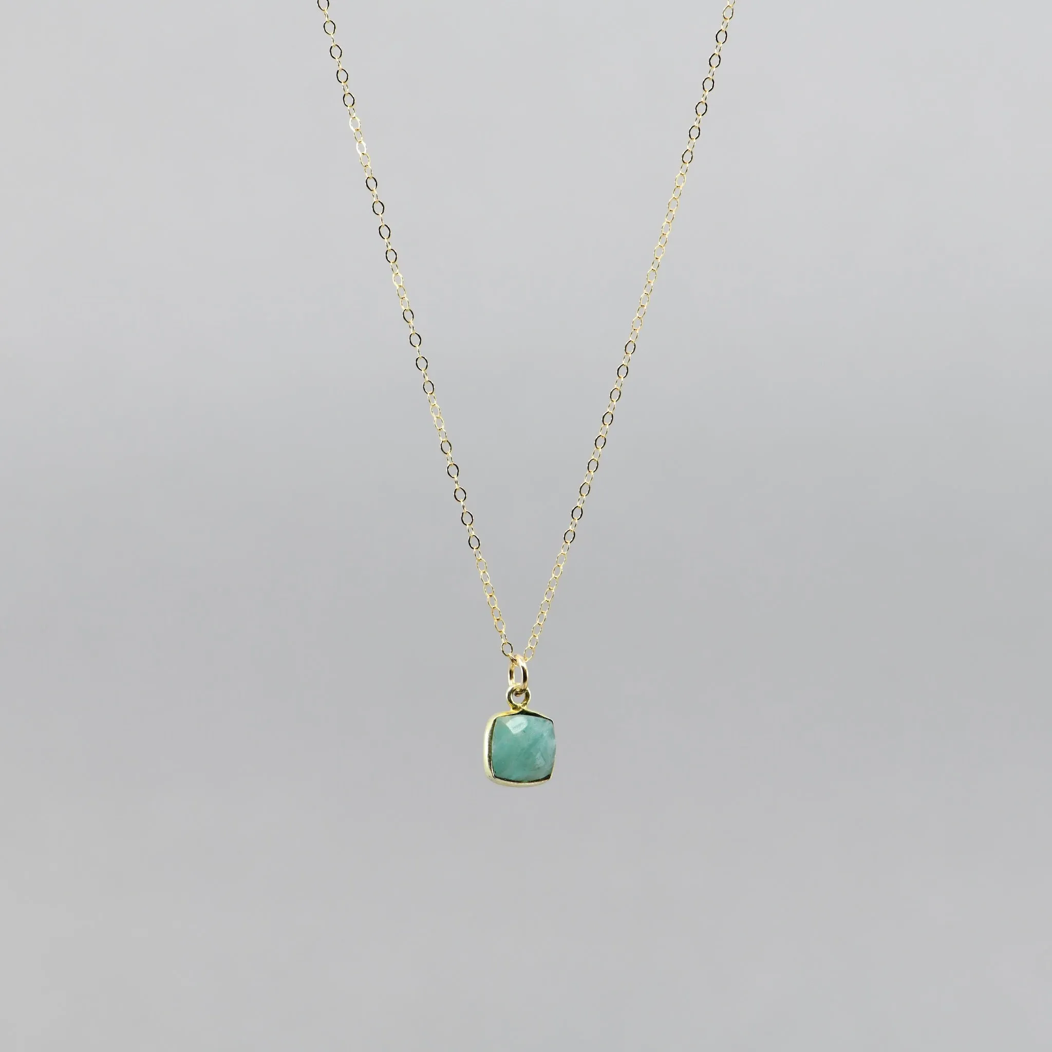 Dainty Amazonite Square Pendant | Handmade Colorado Boho Gemstone Necklace | 16"