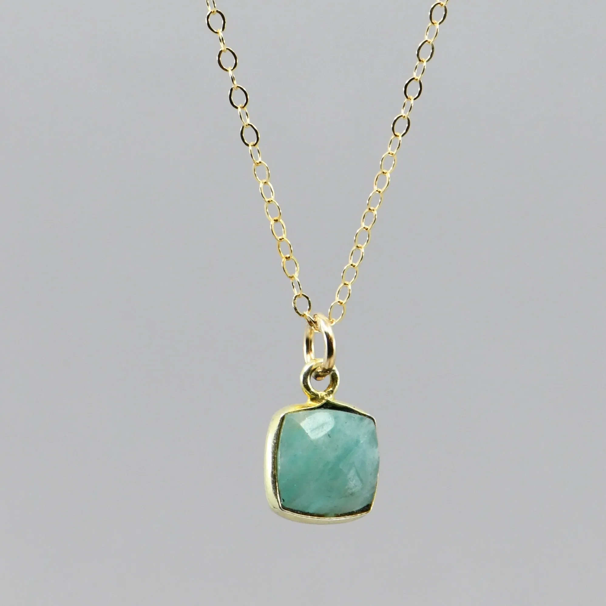 Dainty Amazonite Square Pendant | Handmade Colorado Boho Gemstone Necklace | 16"