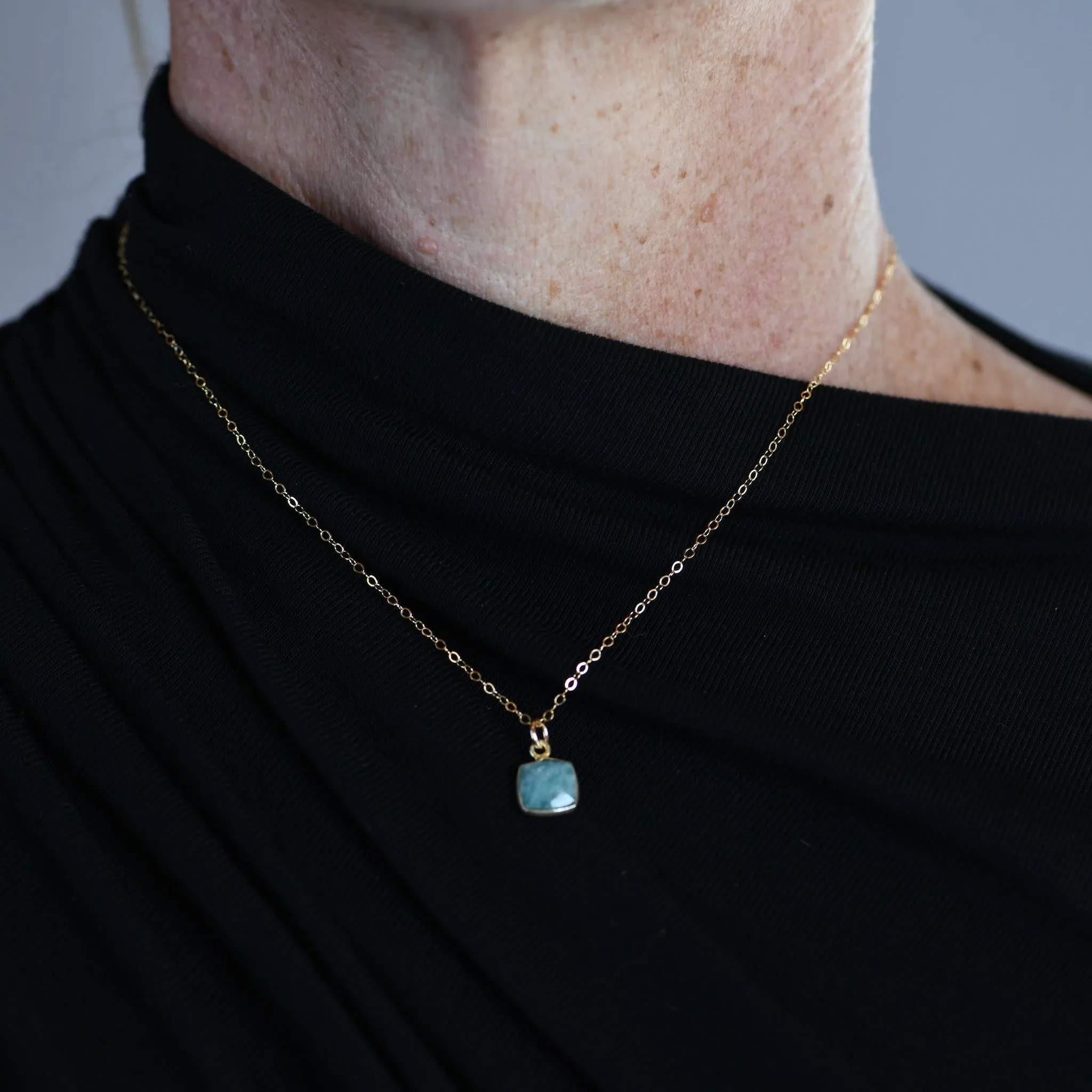 Dainty Amazonite Square Pendant | Handmade Colorado Boho Gemstone Necklace | 16"