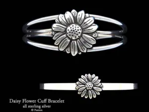 Daisy Flower Cuff Bracelet Sterling Silver