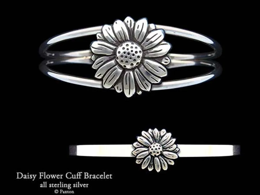 Daisy Flower Cuff Bracelet Sterling Silver