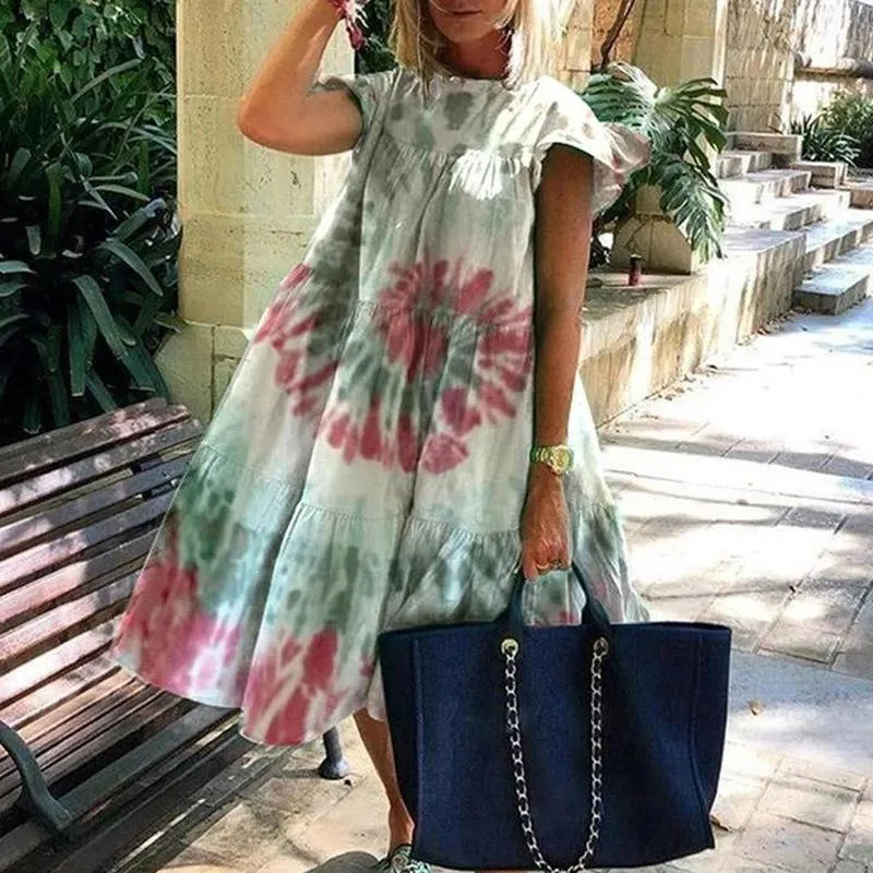 Daisy Polka Dots Print Dress Women V-neck Vintage