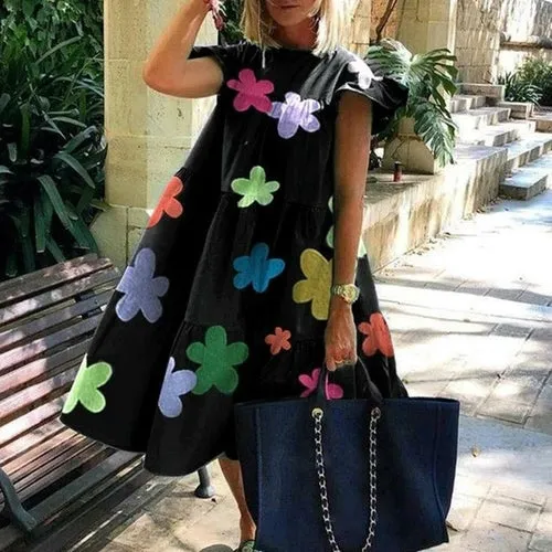 Daisy Polka Dots Print Dress Women V-neck Vintage