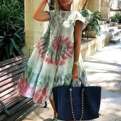 Daisy Polka Dots Print Dress Women V-neck Vintage