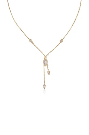Dangling Bezel Crystal Chain Lariat Necklace