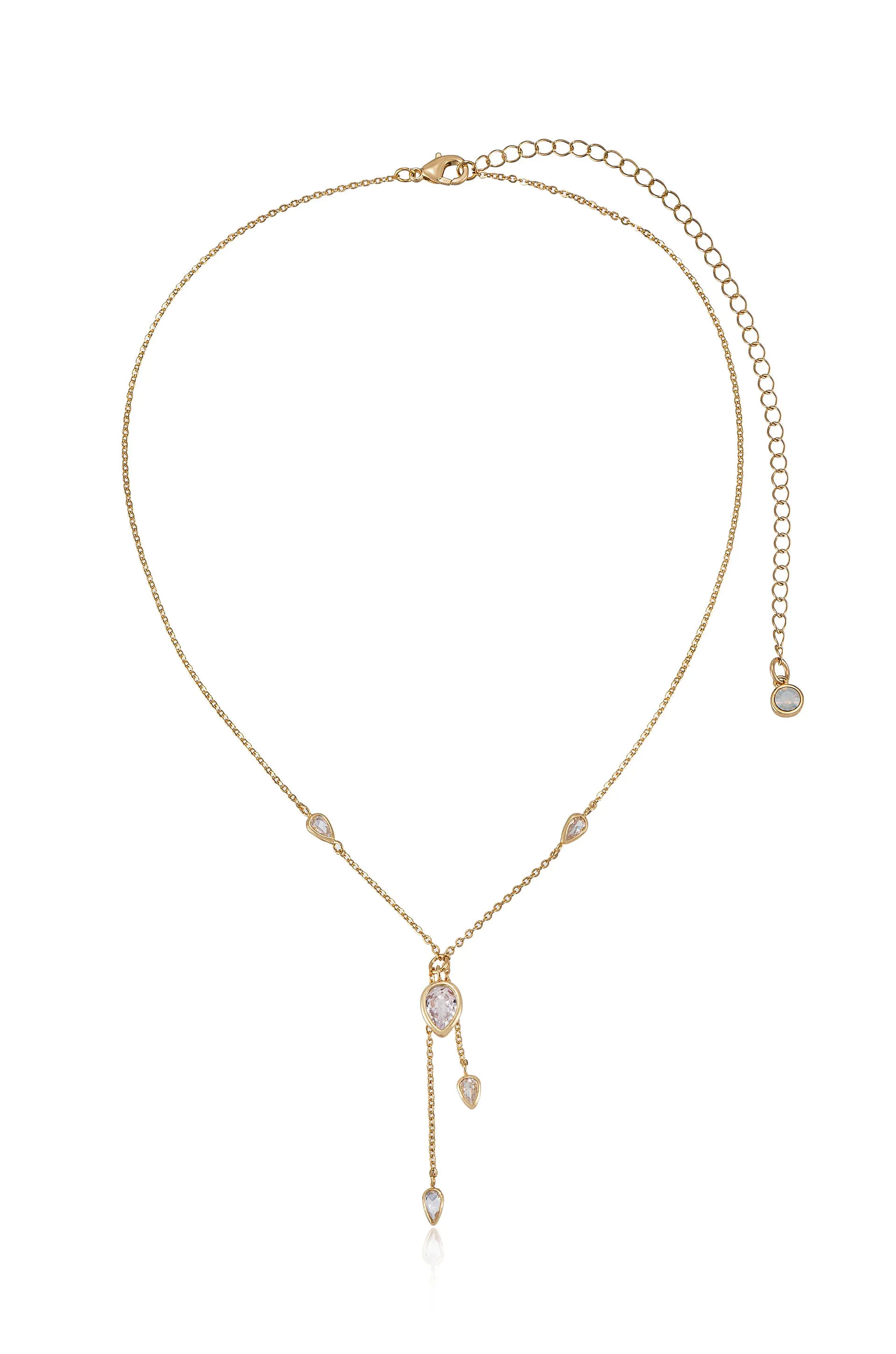 Dangling Bezel Crystal Chain Lariat Necklace